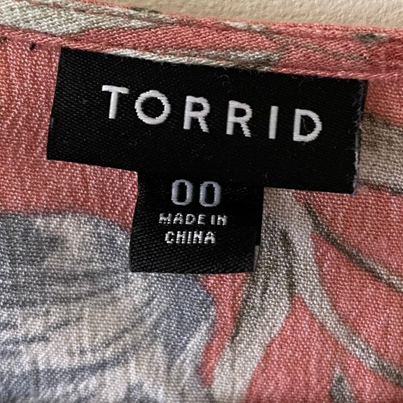 Torrid Floral Print Crinkle Gauze Lace-Up Babydoll Top - Size 00 / 10 - Picture 5 of 6